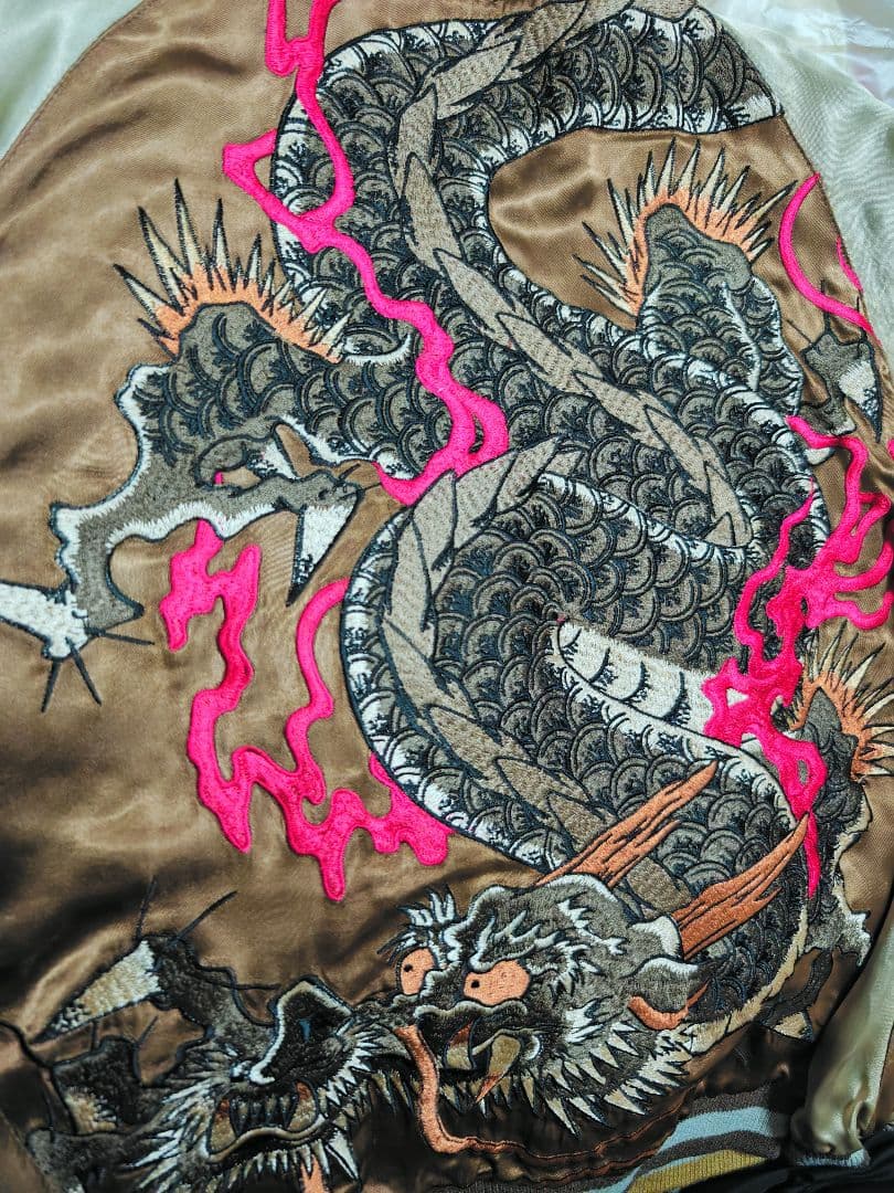 百花繚乱 美品 日本 限定 スカジャン 大龍刺繍 vintage 2面使う