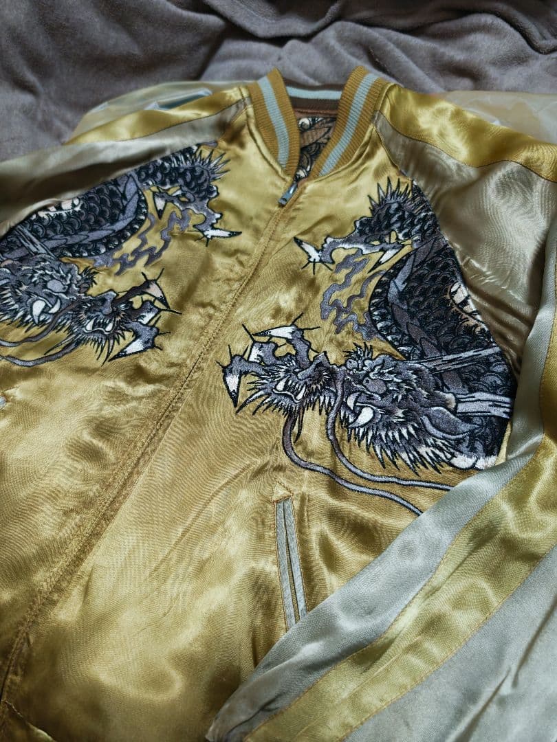 百花繚乱 美品 日本 限定 スカジャン 大龍刺繍 vintage 2面使う