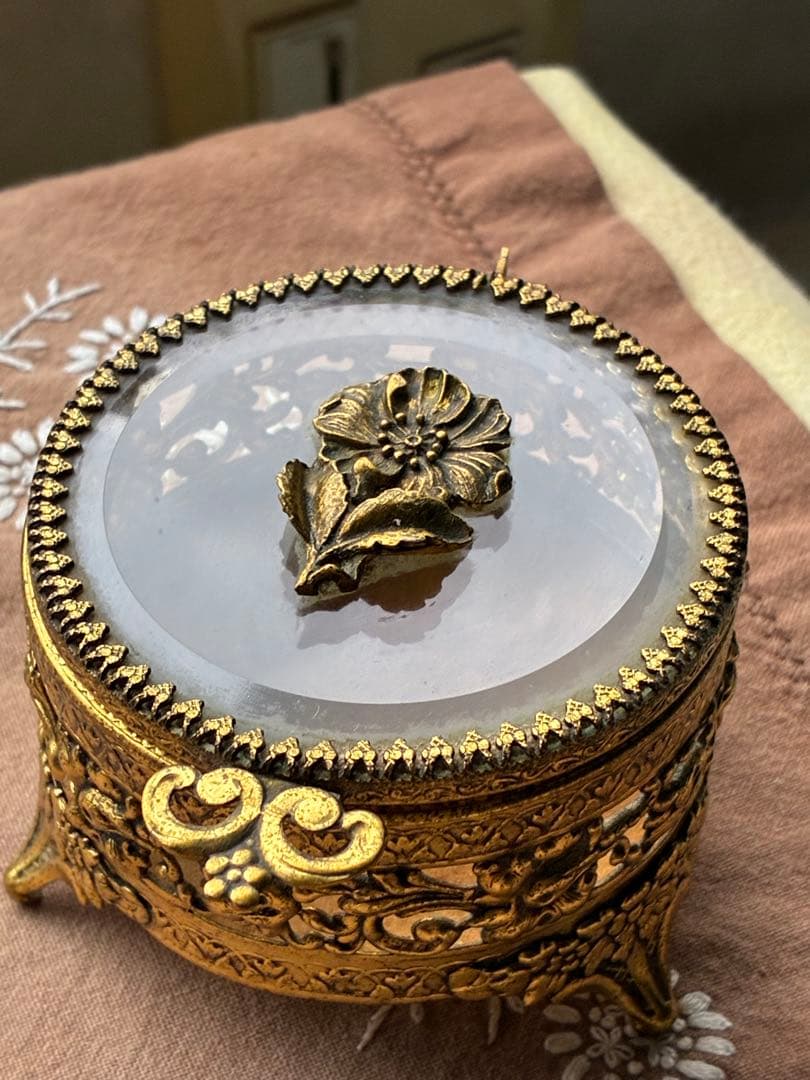 フランス　アンティーク　オルモル　ガラス　ジュエリー　ボックス　真鍮　レア