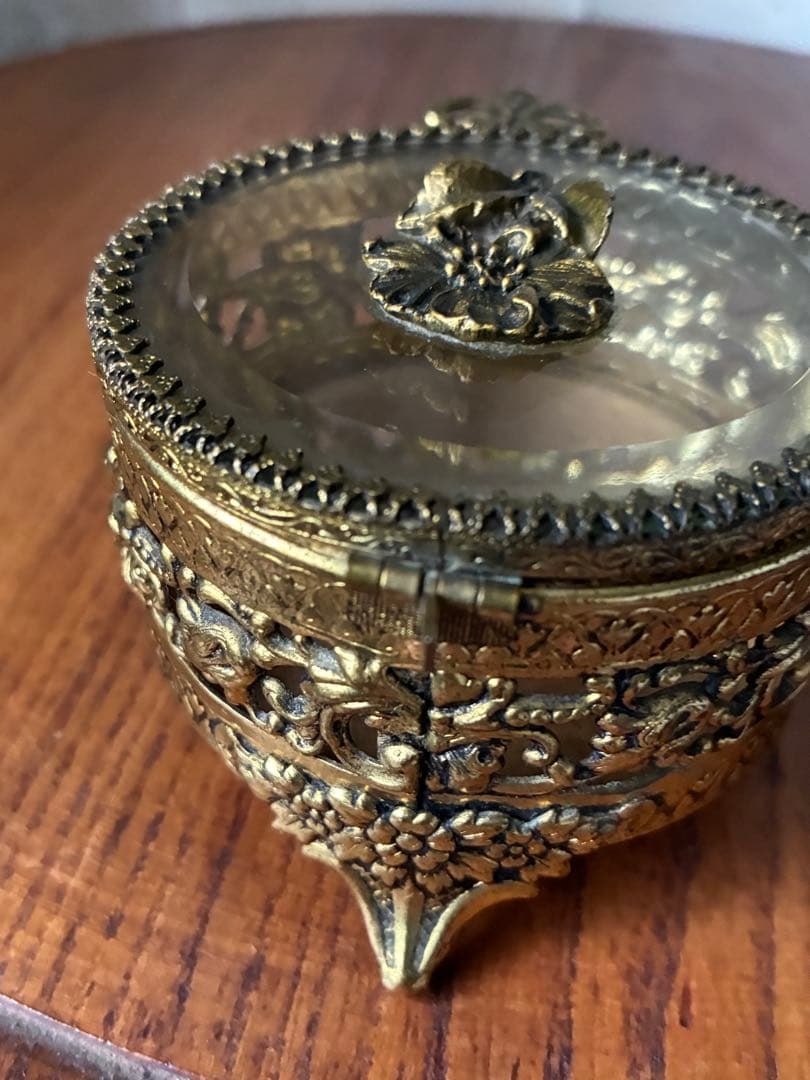 フランス　アンティーク　オルモル　ガラス　ジュエリー　ボックス　真鍮　レア