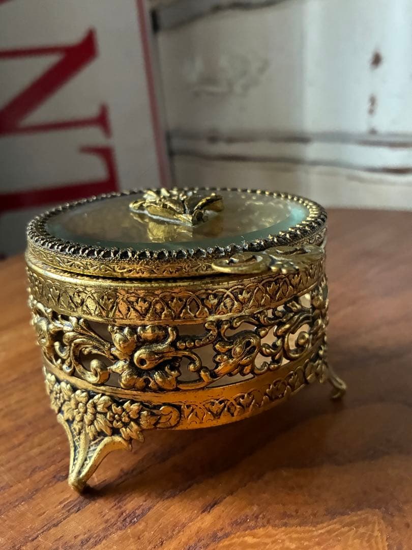 フランス　アンティーク　オルモル　ガラス　ジュエリー　ボックス　真鍮　レア