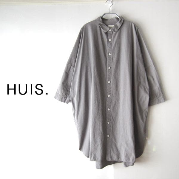 e*7様 美品　HUIS.／ハウス★　コットン　ロングシャツ　グレー　F