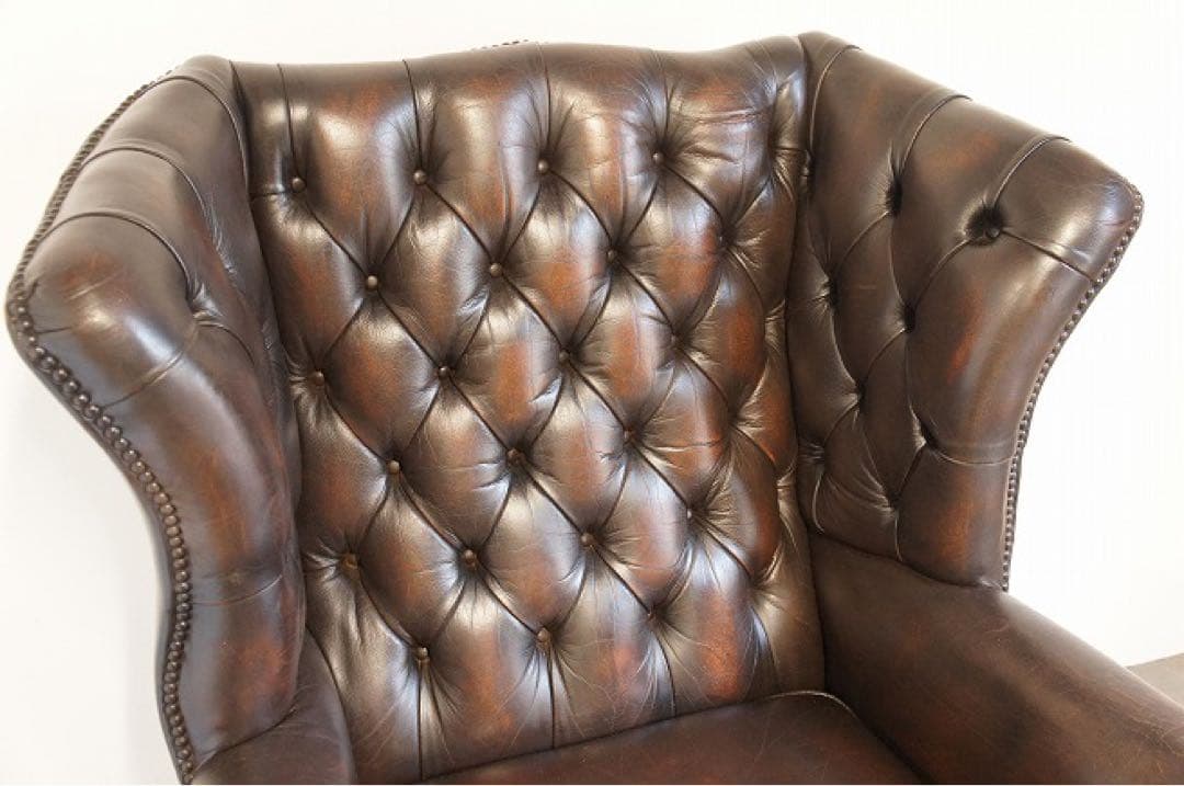 アンティークソファ　本革 ハイバックチェア チェスターフィールド ウィング