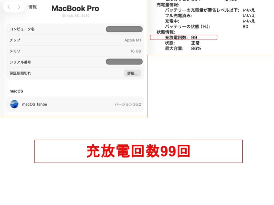 充放電99回 MacBook Pro 13 M1 16GB 1TB　美品