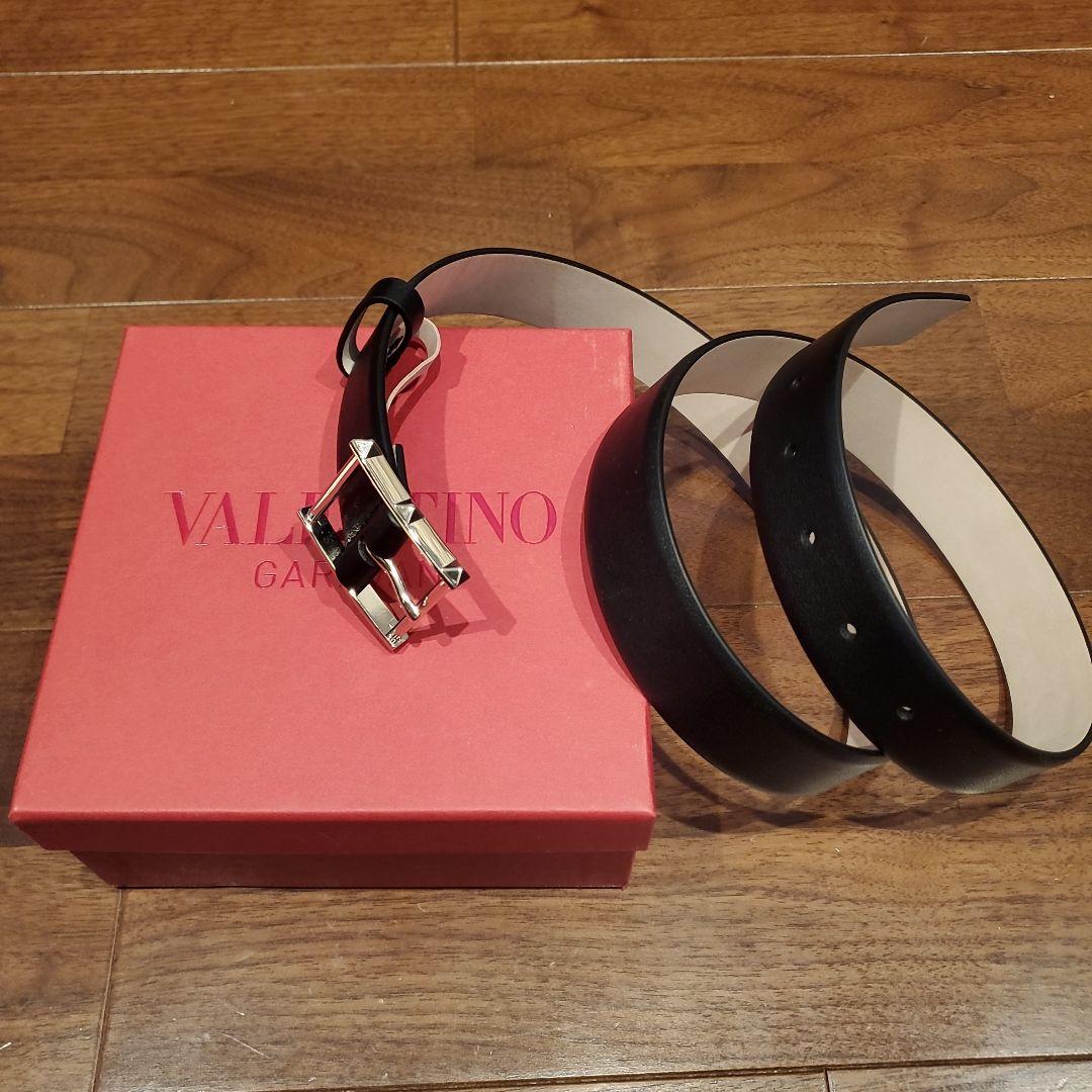 VALENTINO レザーベルト スタッズ ユニセックス 95 ブラック 黒