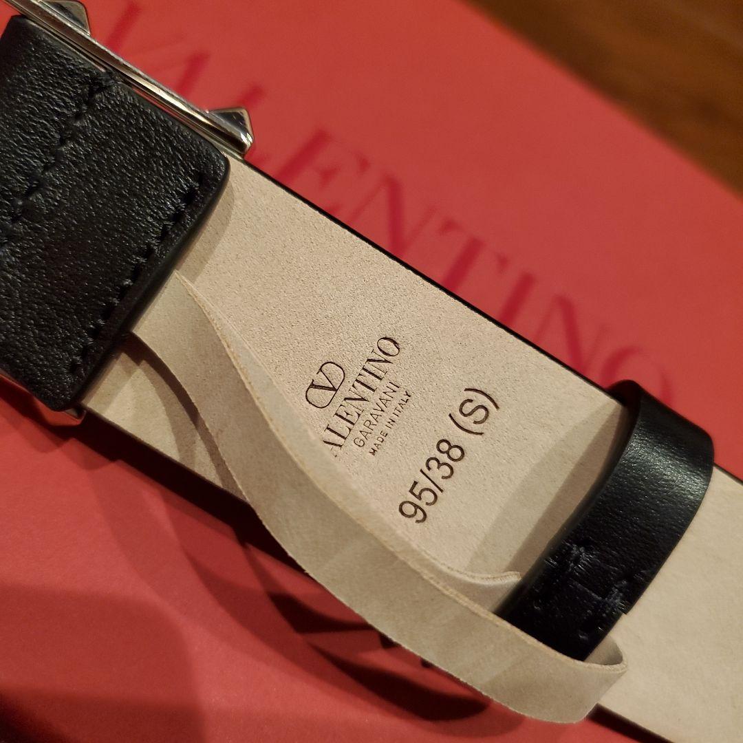 VALENTINO レザーベルト スタッズ ユニセックス 95 ブラック 黒