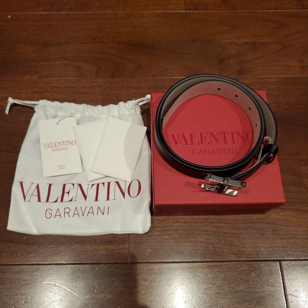 VALENTINO レザーベルト スタッズ ユニセックス 95 ブラック 黒