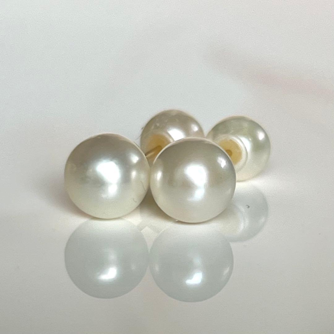 新品 K18 越物7.0mmアコヤパールと6mm淡水パールのダブルパールピアス