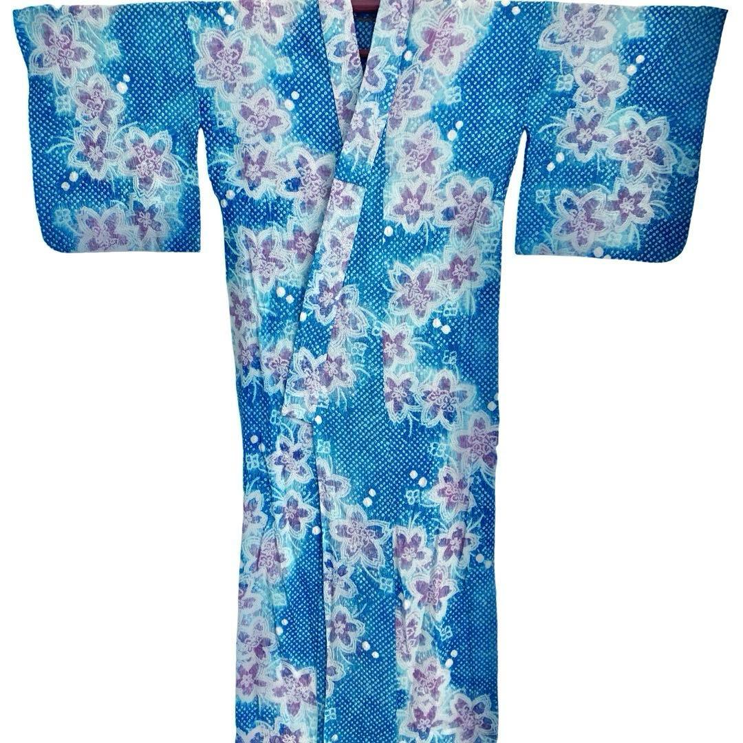 爽やかブルー　身丈153 有松絞り　絞り染め　絞り浴衣　総絞り　浴衣　NO6