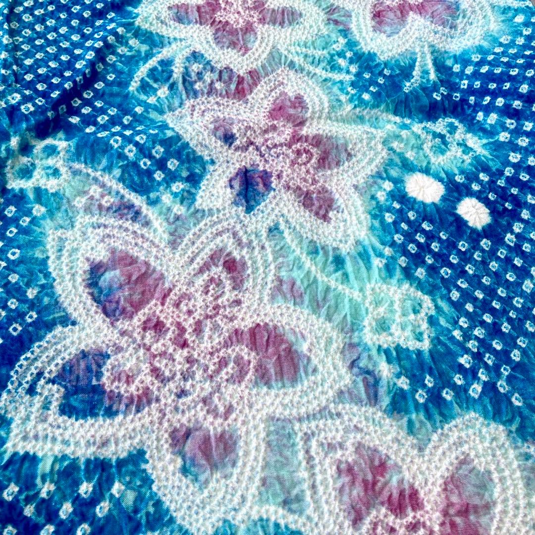 爽やかブルー　身丈153 有松絞り　絞り染め　絞り浴衣　総絞り　浴衣　NO6