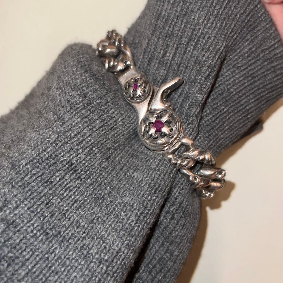 A&G ルビー　クロス フレア ファンシー チェーン ブレスレット　シルバー