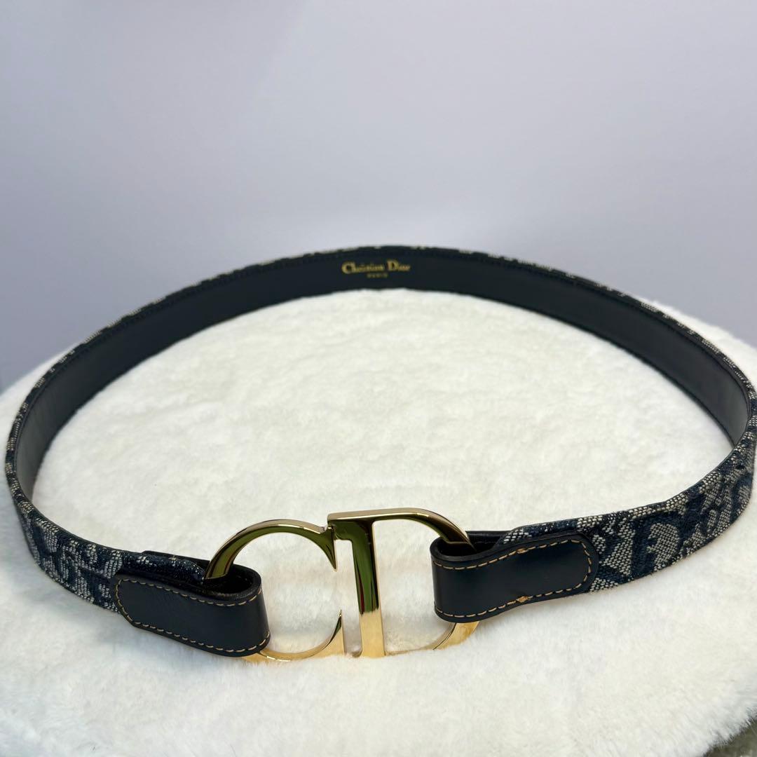 美品 Christian Dior トロッター柄 ベルト CD金具 ゴールド金具