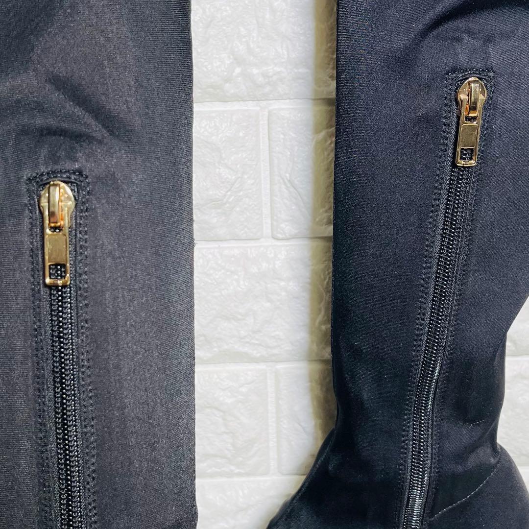 【極美品】YELLO 厚底ストレッチニーハイ ブーツS黒サイドジップ Y2K