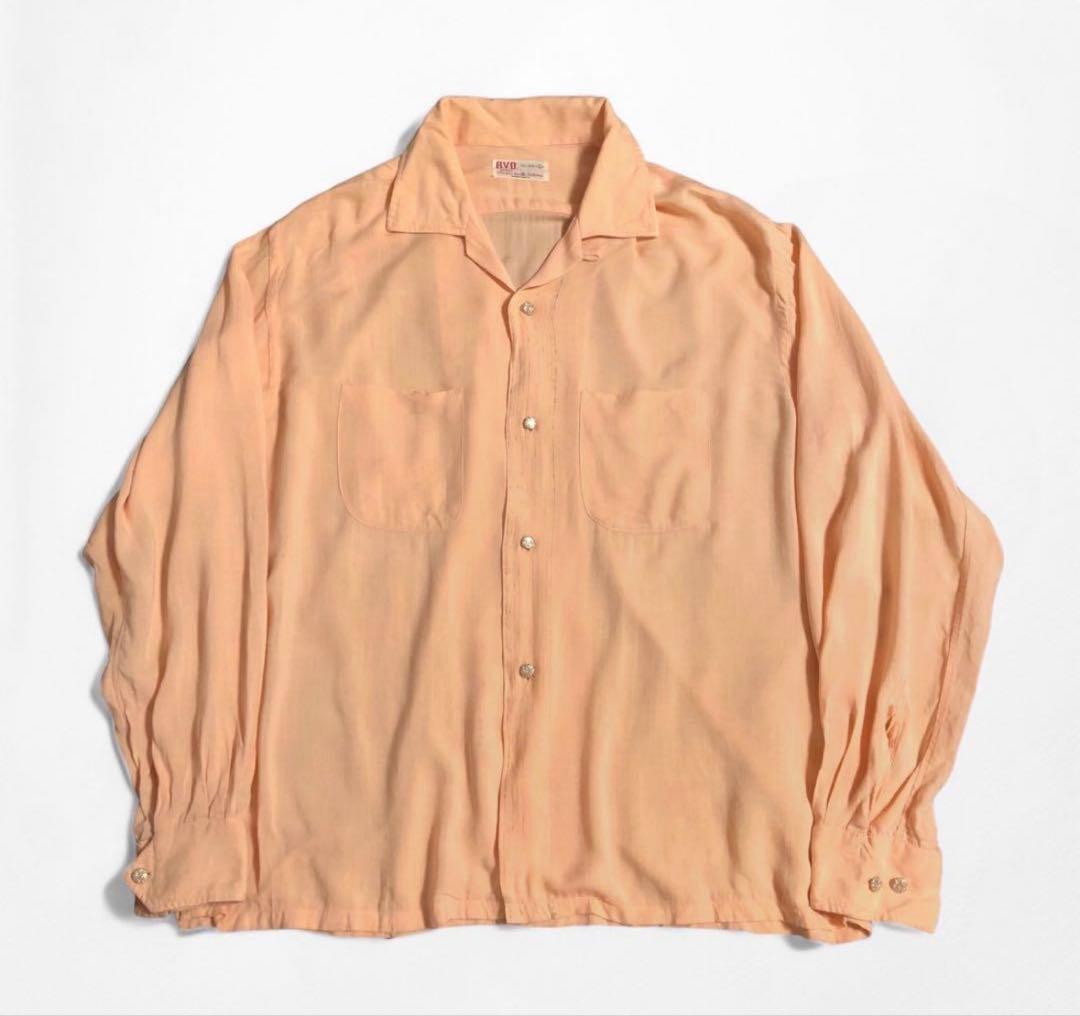 60s BVD レーヨン かすり 開襟 オープンカラーシャツ 無地 オンブレ