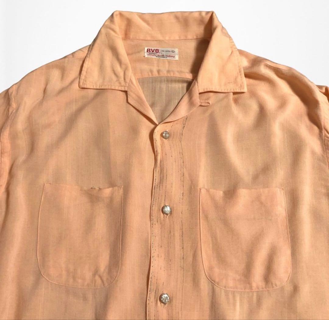 60s BVD レーヨン かすり 開襟 オープンカラーシャツ 無地 オンブレ