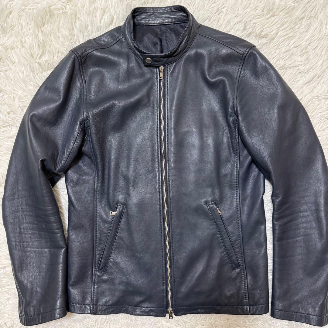 【希少カラー】SHIPS ラムレザー　シングルライダースジャケット　Size L