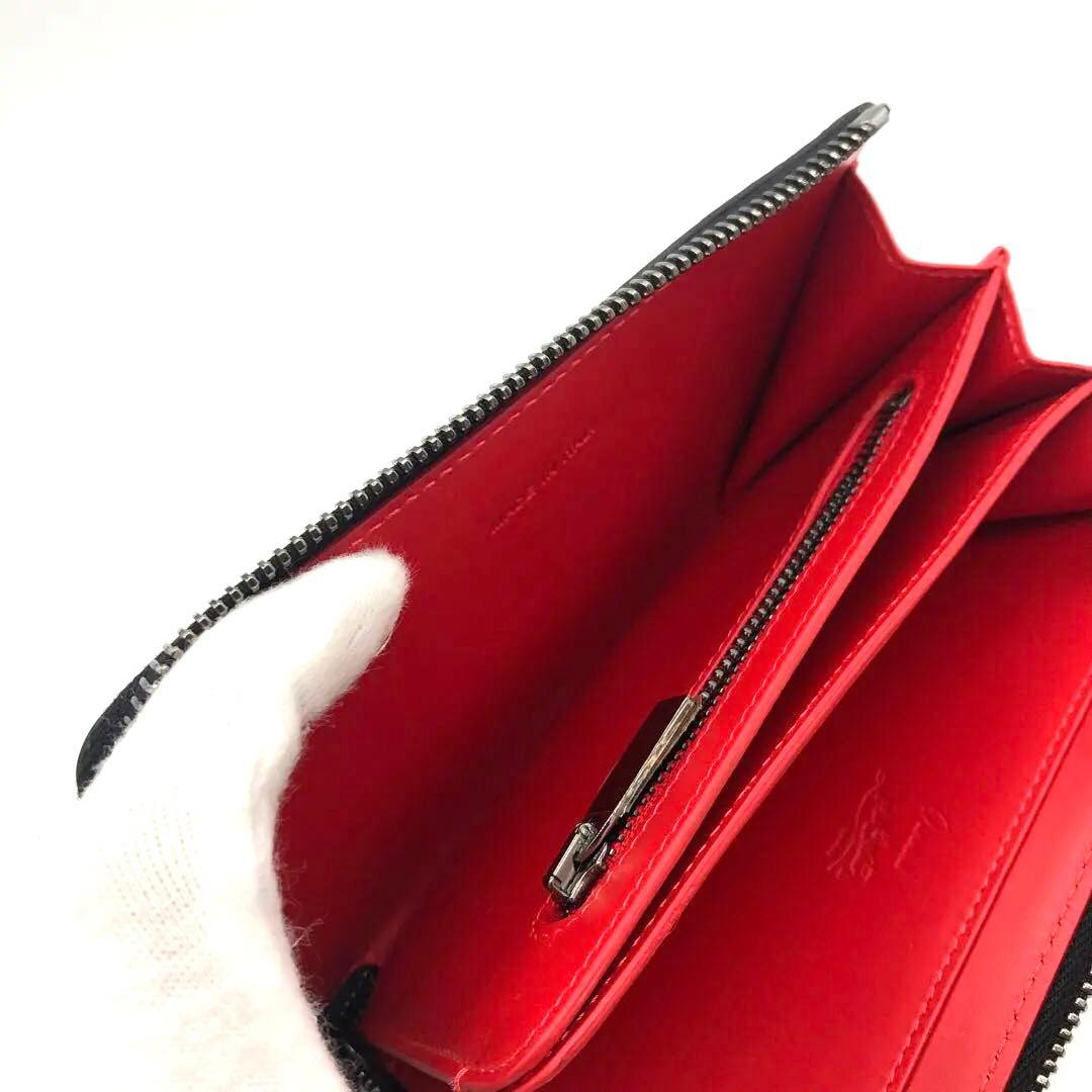 未使用✨クリスチャンルブタン レザー　二つ折り財布 L字ファスナー　 スタッズ