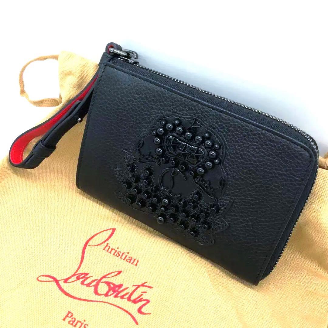 未使用✨クリスチャンルブタン レザー　二つ折り財布 L字ファスナー　 スタッズ