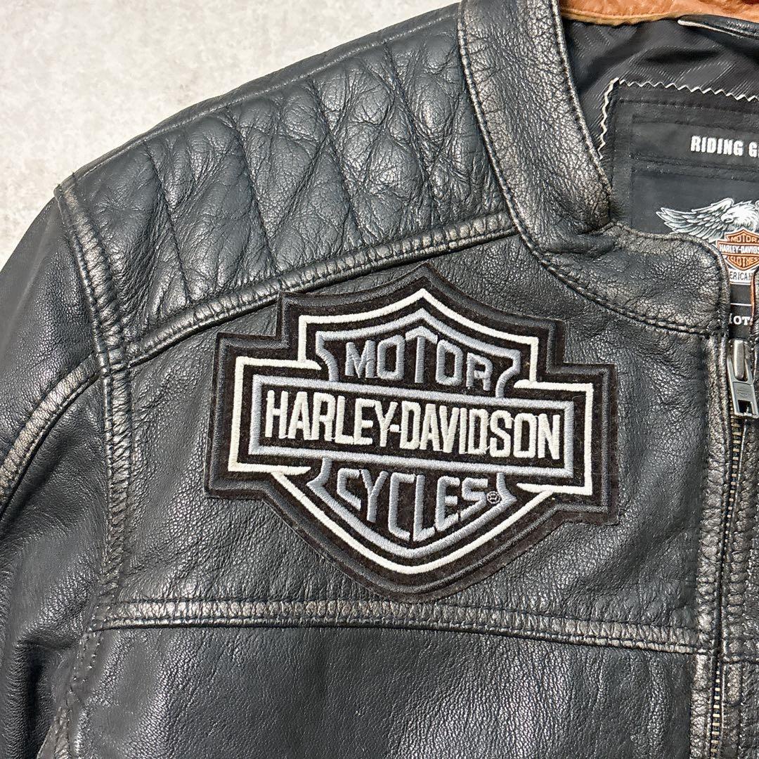 HARLEY-DAVIDSON シングルライダースジャケット L ワッペン 黒