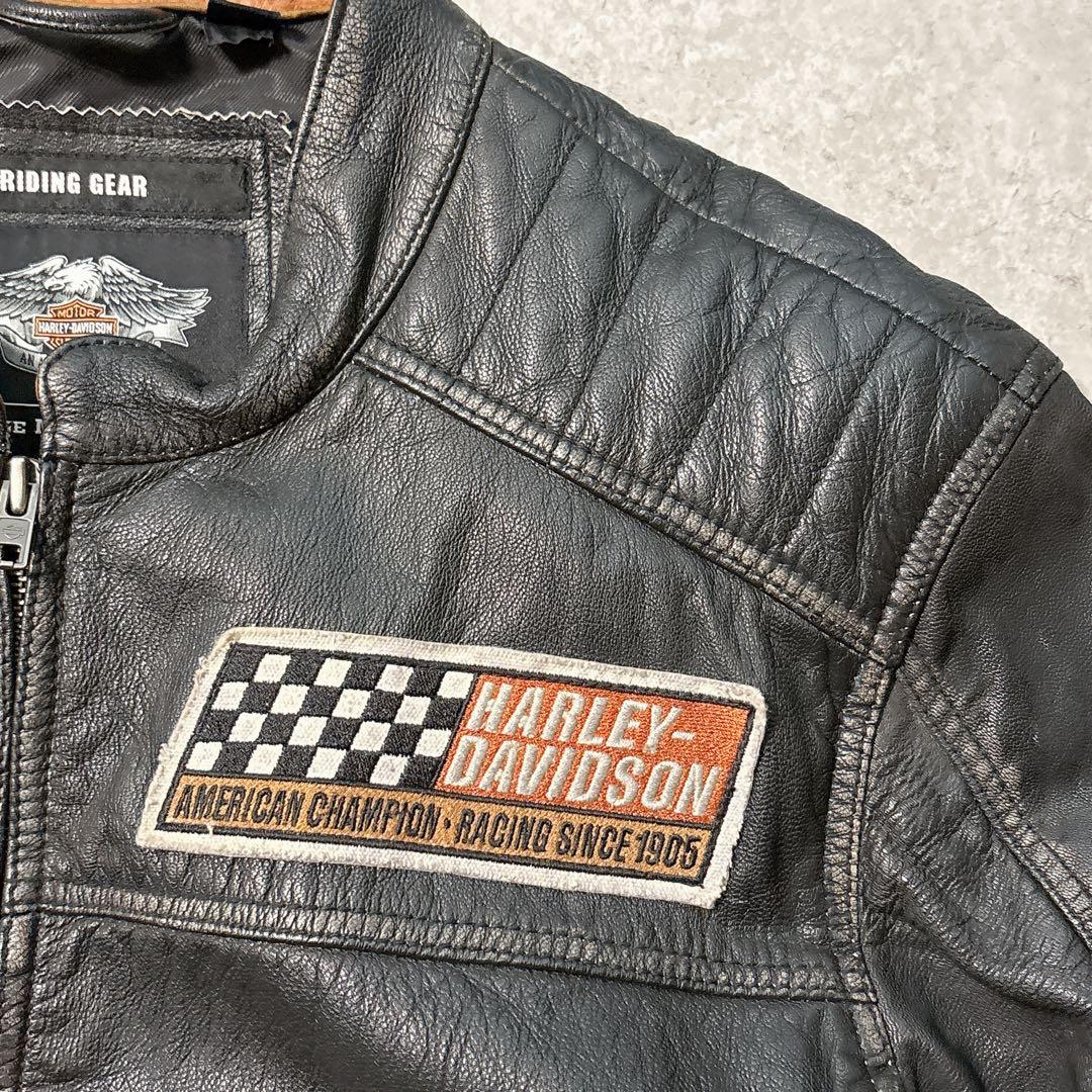 HARLEY-DAVIDSON シングルライダースジャケット L ワッペン 黒