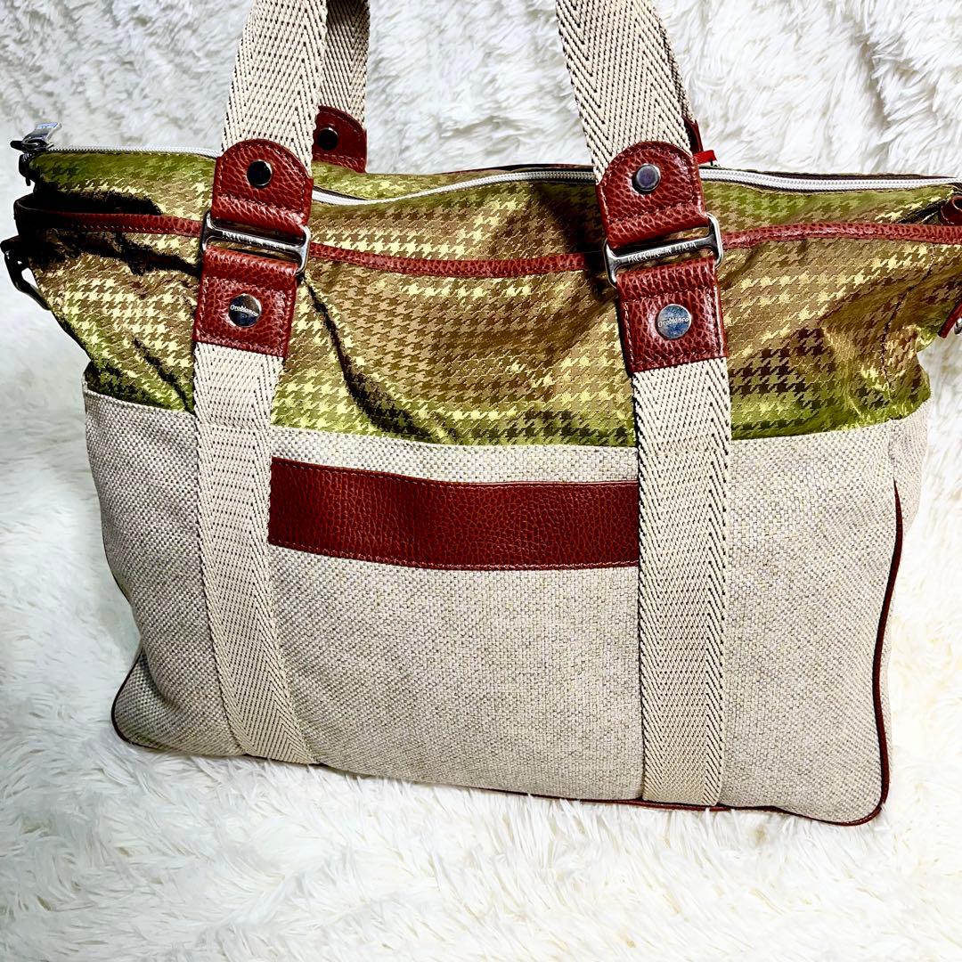 【希少デザイン】Orobianco 2WAY ビジネスバッグ　レザー　千鳥格子