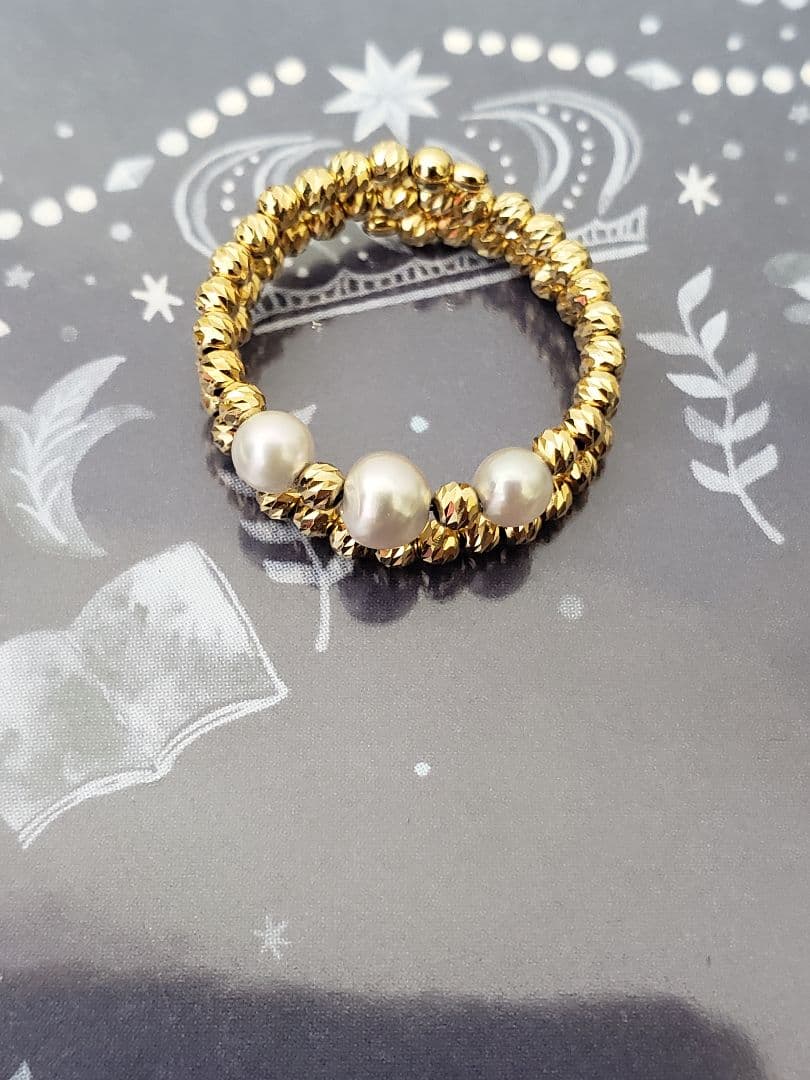 ベビーパール付きK18フリーリング