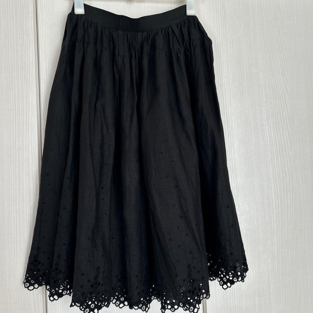 リゼッタ　ロシェル　リネン　カットワークレーススカート ブラック(ノワール)