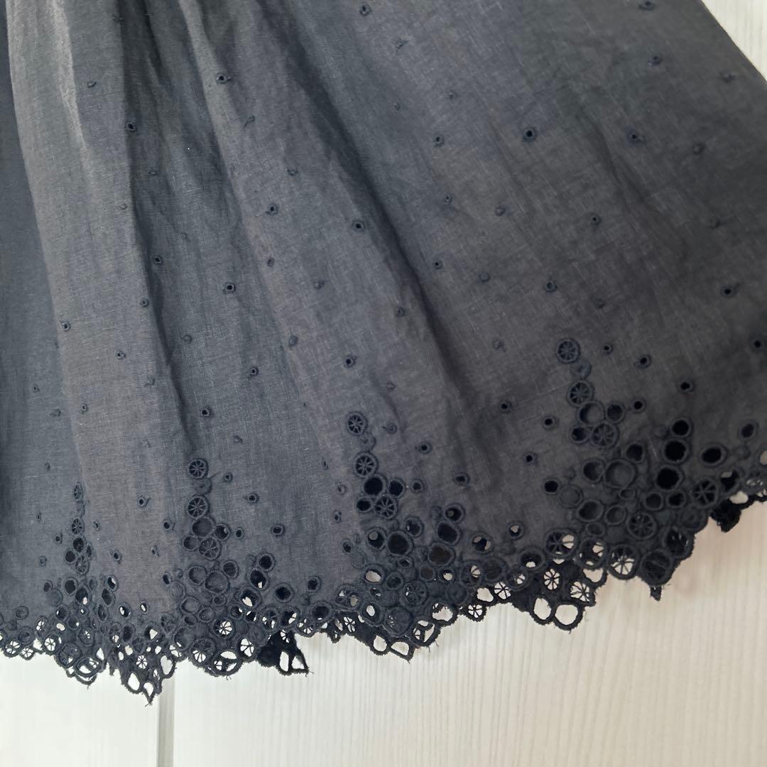 リゼッタ　ロシェル　リネン　カットワークレーススカート ブラック(ノワール)