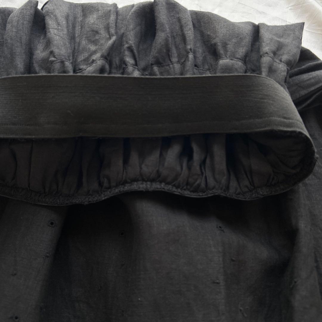 リゼッタ　ロシェル　リネン　カットワークレーススカート ブラック(ノワール)