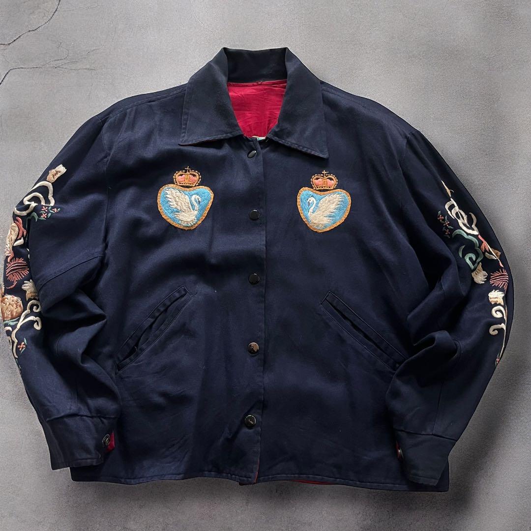 ピンクドラゴン×Vivienne Lynn 猫スカジャン 希少 リバーシブル古着