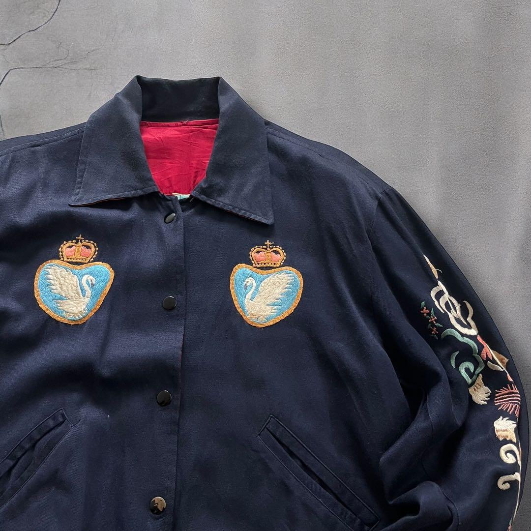 ピンクドラゴン×Vivienne Lynn 猫スカジャン 希少 リバーシブル古着