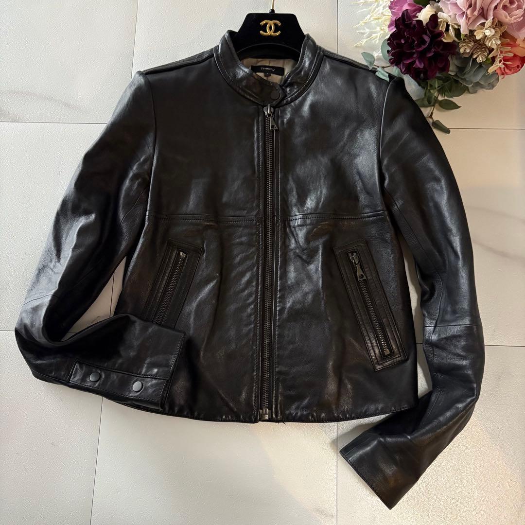 美品　セオリー　ラムレザー　シングルライダース　ブラック　S