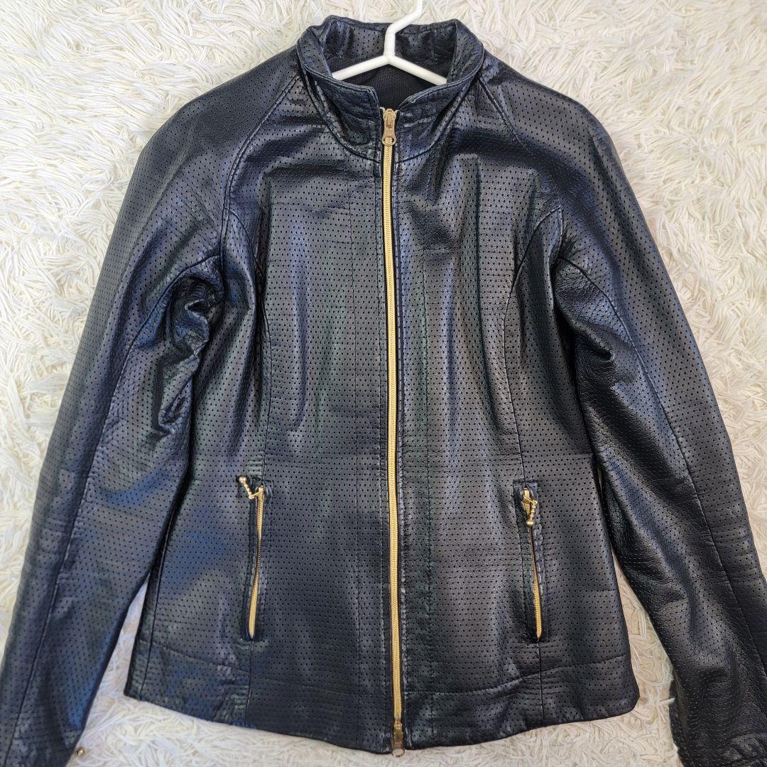 カドヤ BLACK Curvy シングルライダース パンチングレザー 牛革 M