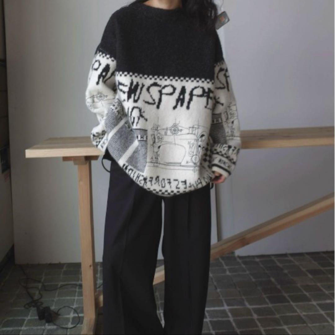 新聞プリント オーバーサイズニット Fサイズ
