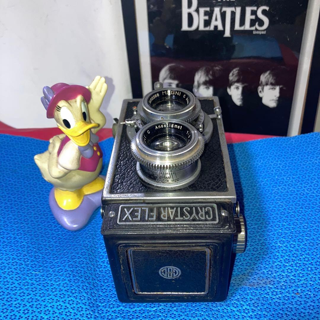 アンティーク蔵出し未使用近CRYSTAR FLEX 二眼レフ機能完動本体合皮傷無