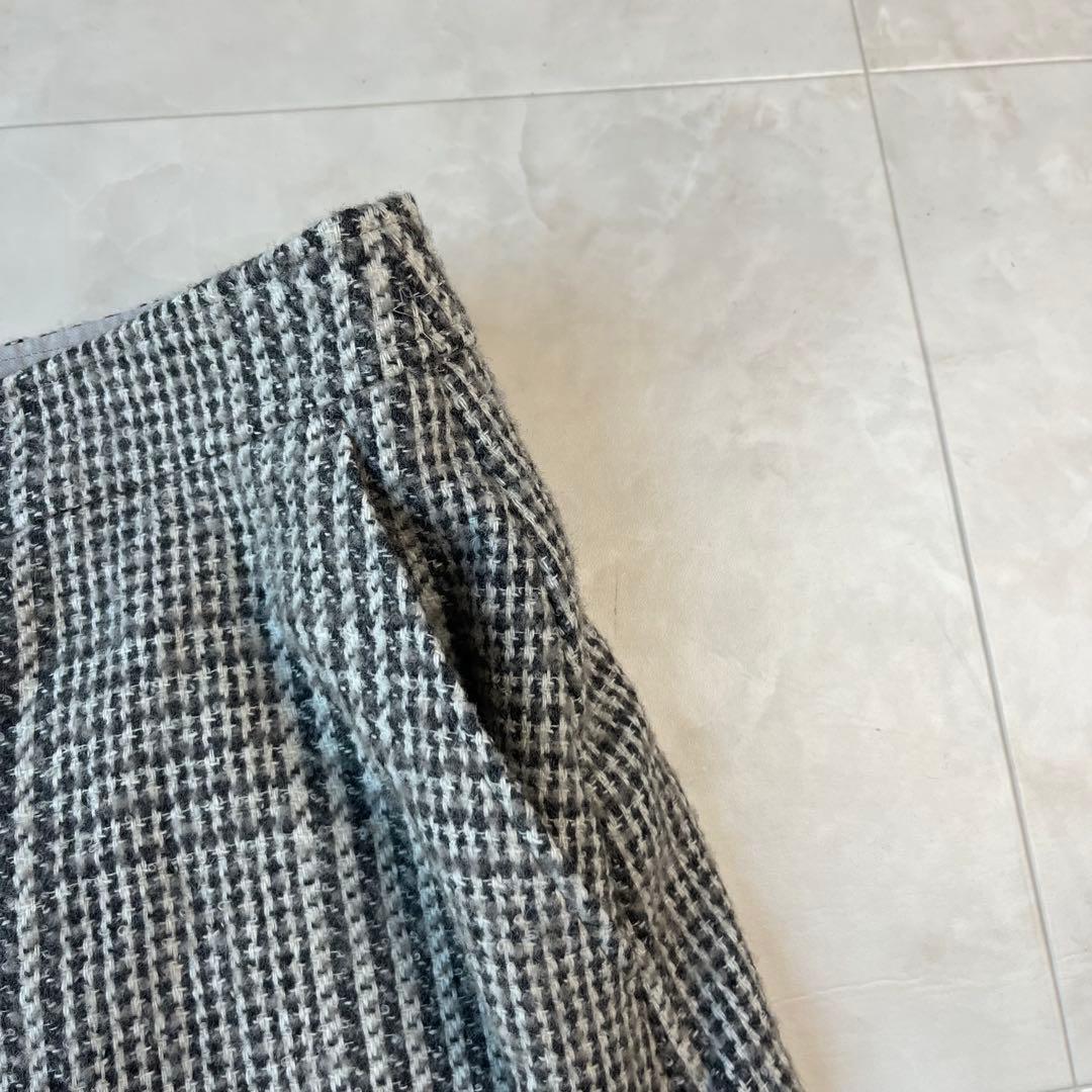 美品 23区 グレンチェック フレアスカート グレー系 44 大きいサイズ