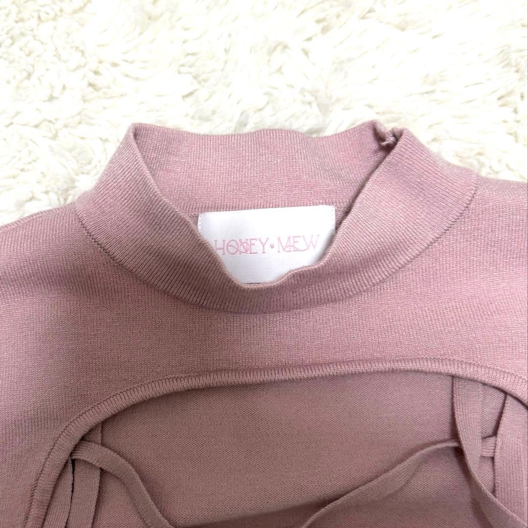 ハニーミュウ 千鳥柄ハイネックアンサンブルトップス