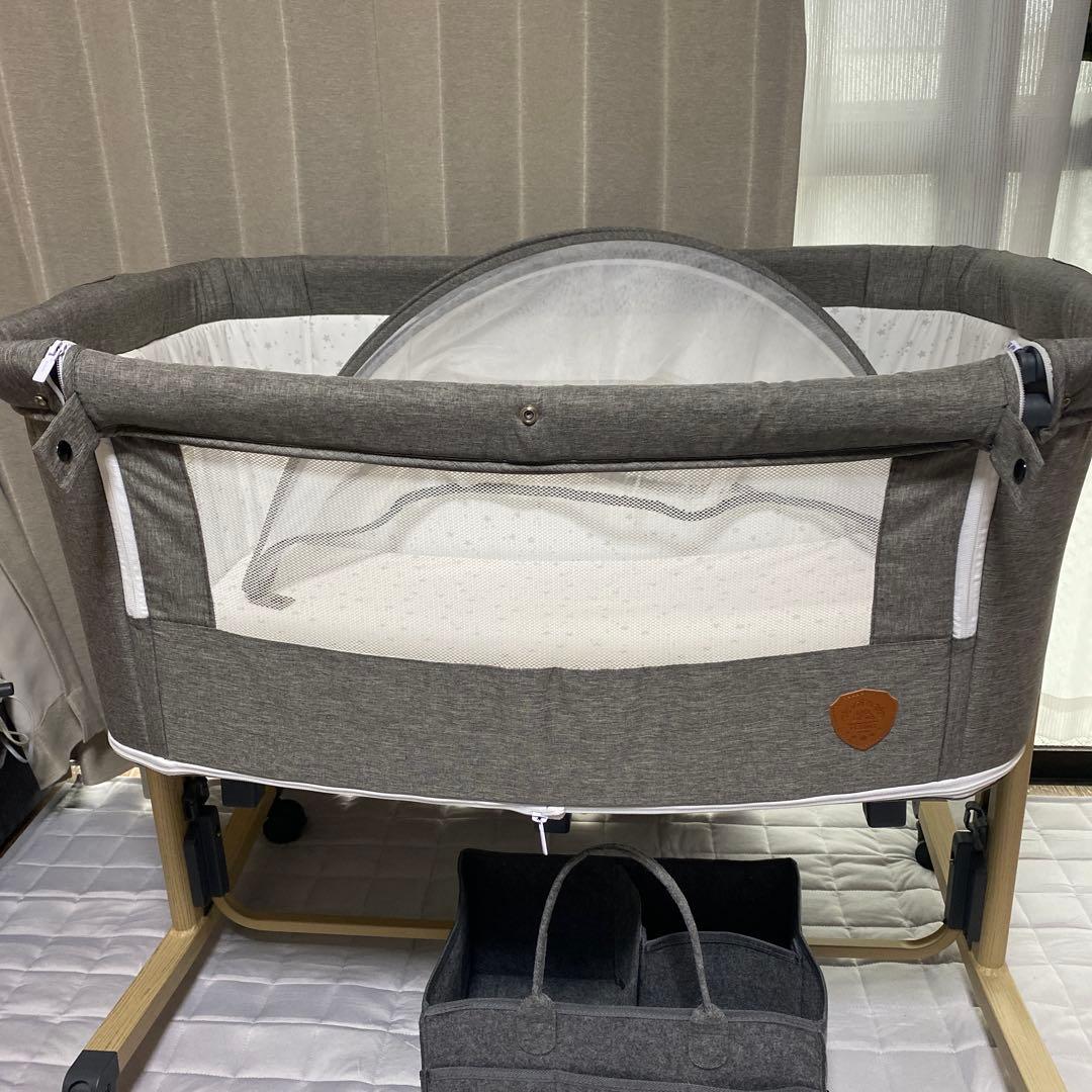 hzdmj ベビーベッド グレー色　オムツストッカー付き