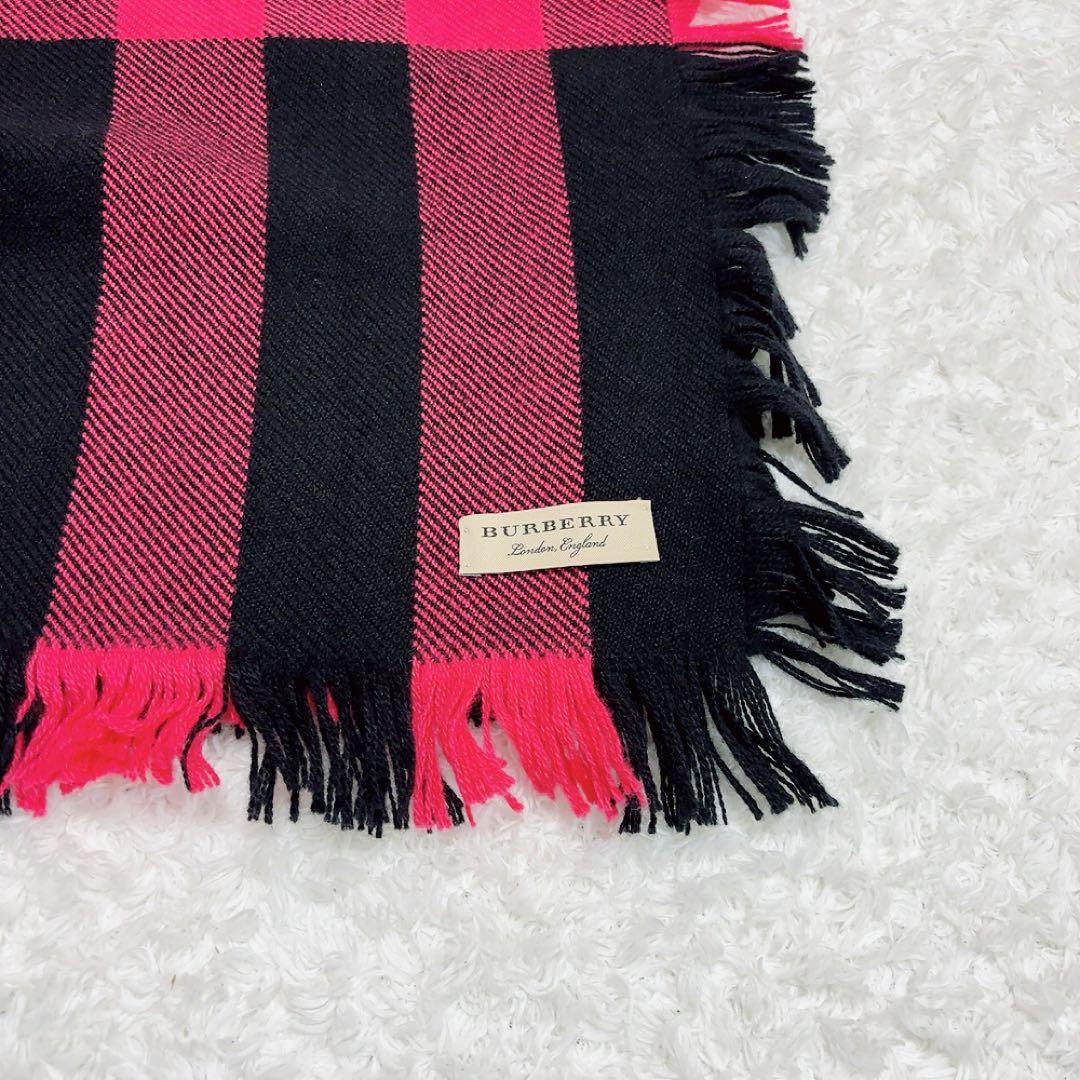 美品✨BURBERRY ダブルフリンジロングマフラー チェック ウール