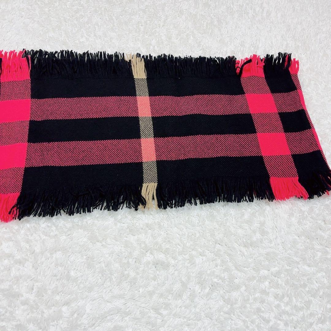 美品✨BURBERRY ダブルフリンジロングマフラー チェック ウール