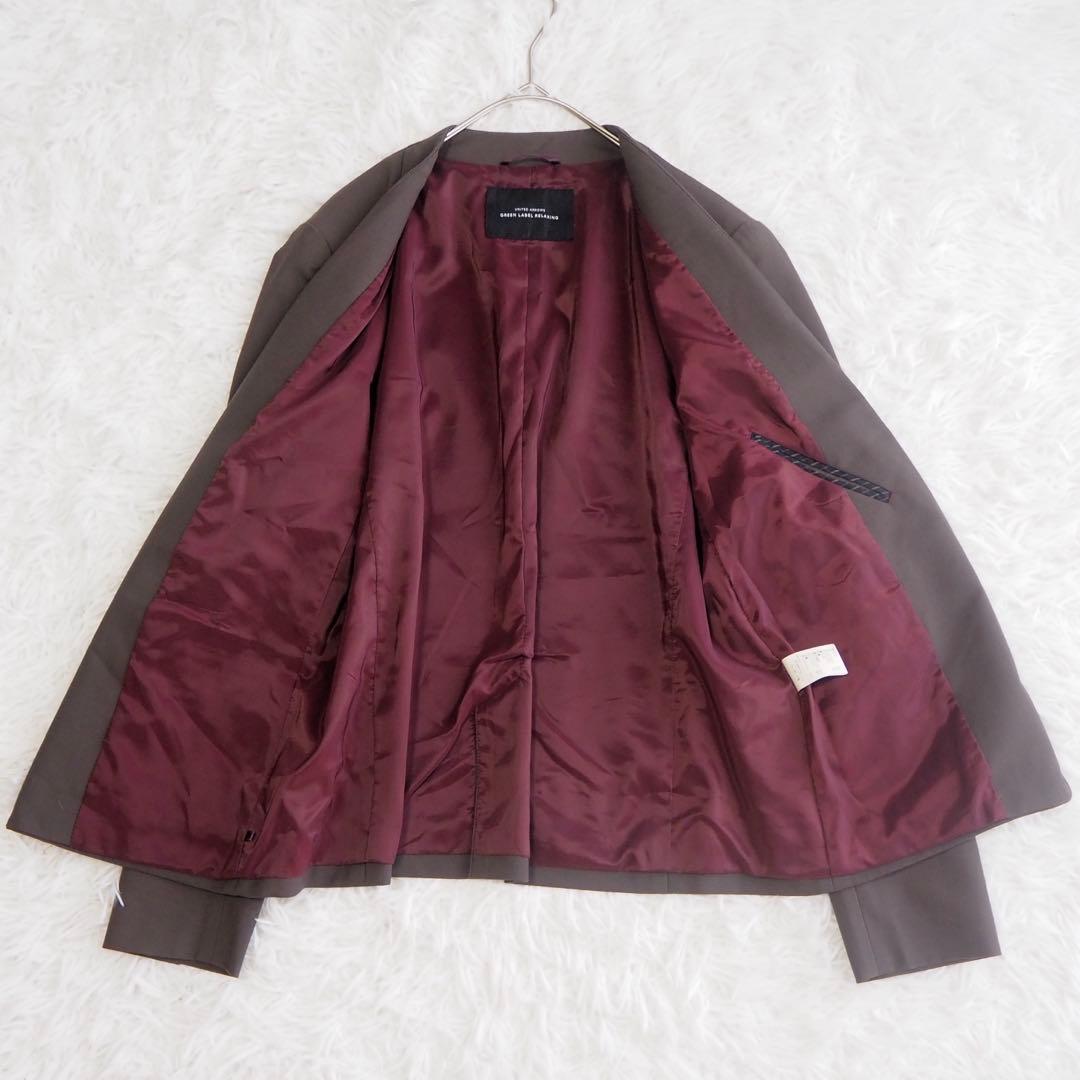 美品 グリーンレーベルリラクシング カチリラ ノーカラー パンツスーツセット