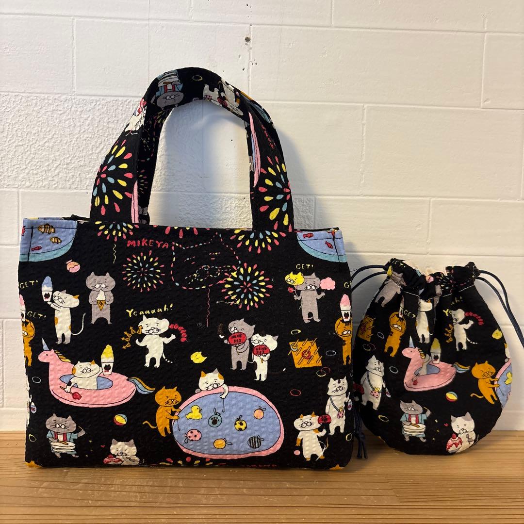 感謝価格　巾着　猫柄　ハンドメイド　小物入れ　おやつ入れ