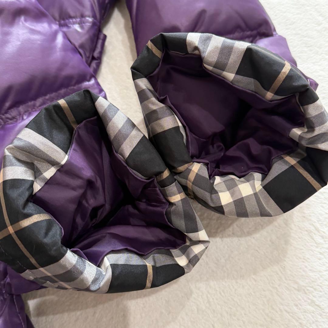 バーバリーブルーレーベル　ダウンコート　チェック　フード　ファー　パープル　L