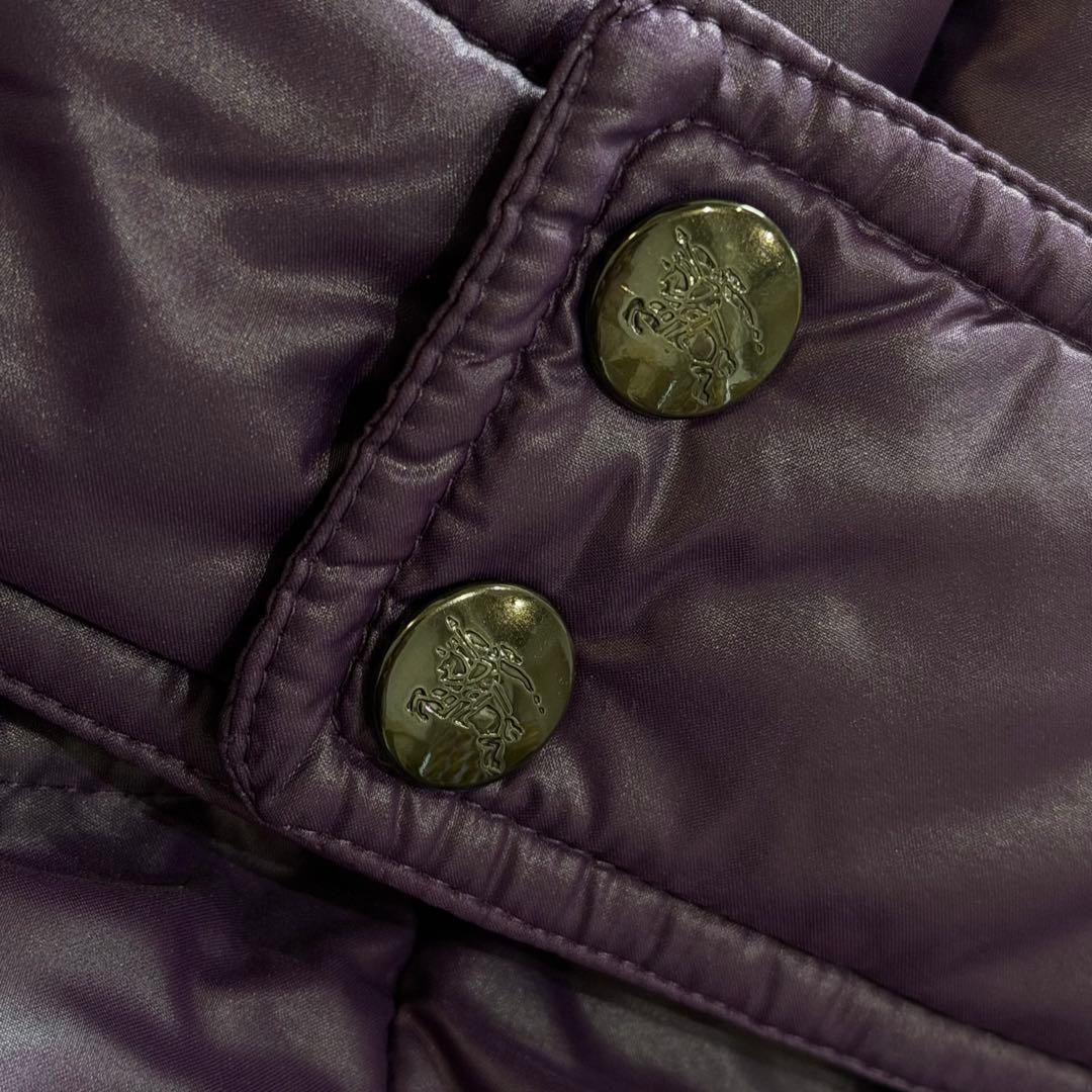 バーバリーブルーレーベル　ダウンコート　チェック　フード　ファー　パープル　L