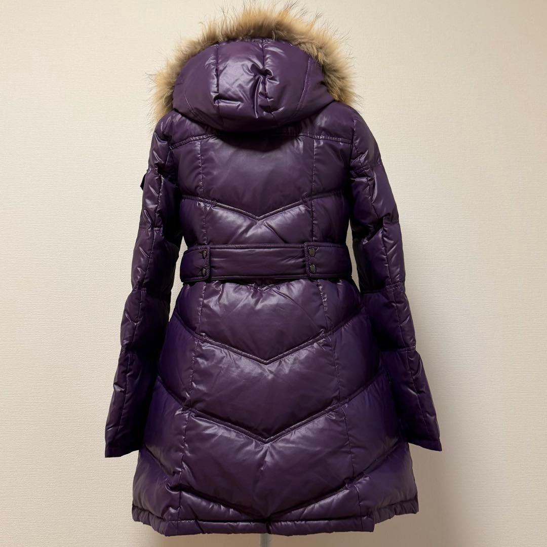バーバリーブルーレーベル　ダウンコート　チェック　フード　ファー　パープル　L