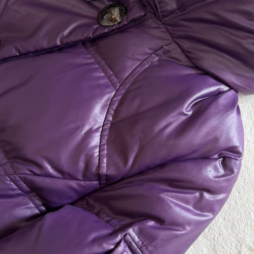 バーバリーブルーレーベル　ダウンコート　チェック　フード　ファー　パープル　L