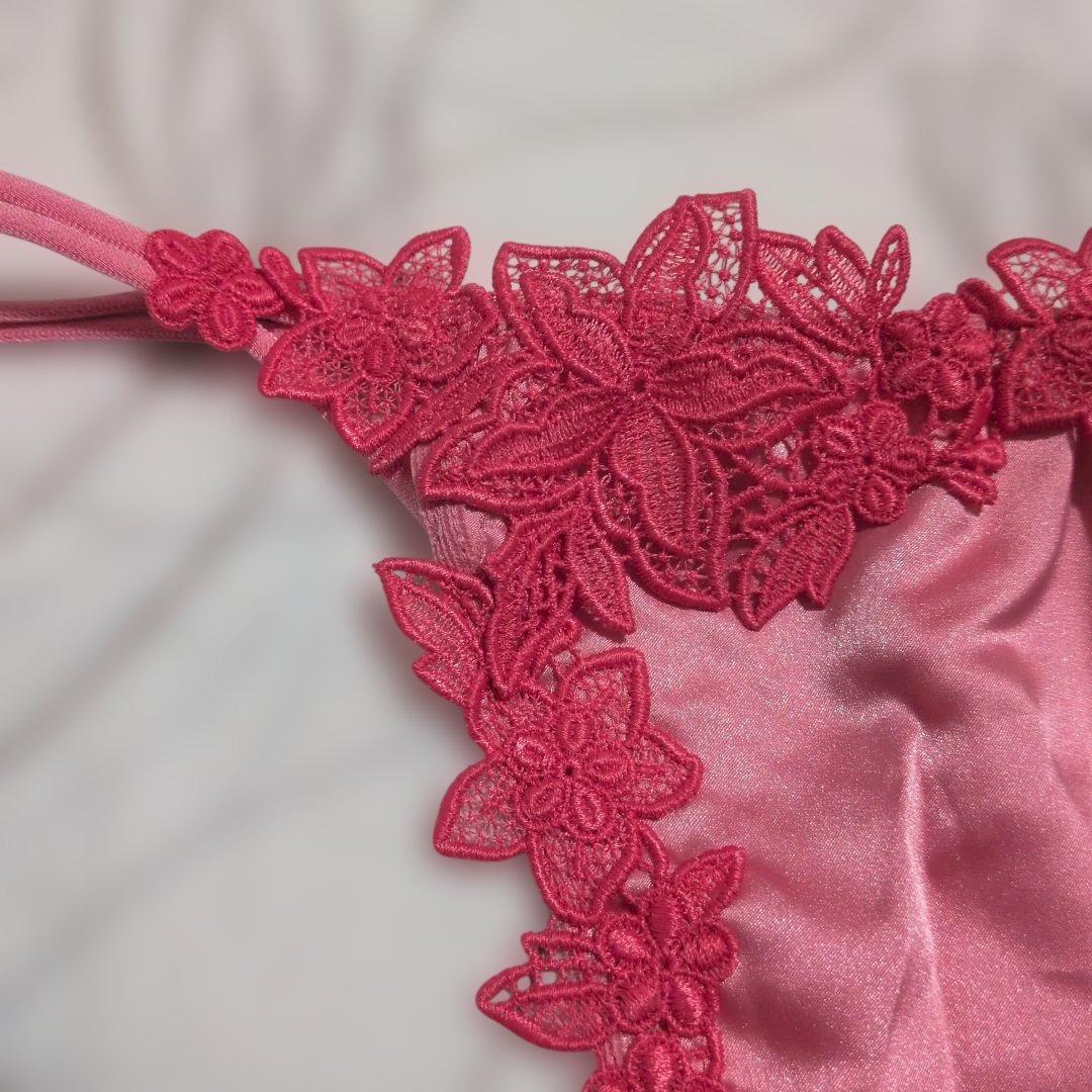 スタディオファイブ　ピンク花柄刺繍ブラ・Tバック・ガーターベルト3セット　C75