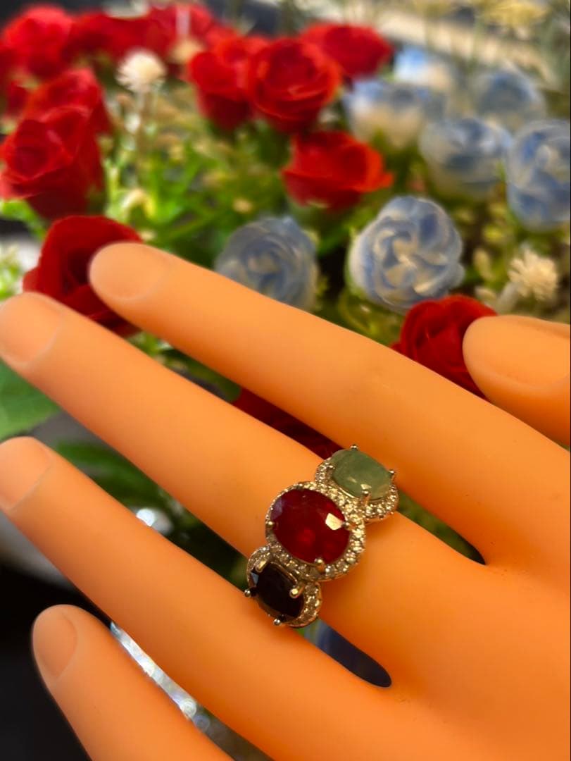 t*a様 天然石ルビーデザインネックレス＆サイズ限定18号デザインリング19号￼