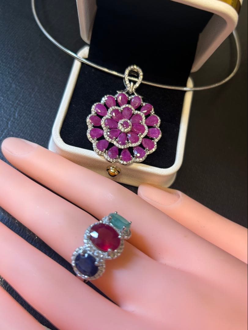 t*a様 天然石ルビーデザインネックレス＆サイズ限定18号デザインリング19号￼