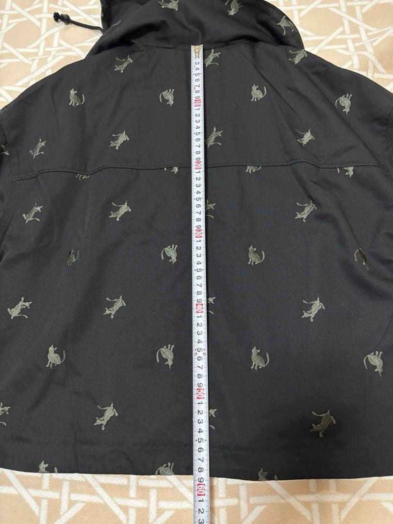 新品-ふりふ　猫刺繍柄 取り外し可能フード付きジャケット　ブラック